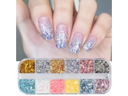 Caixa com 12 folhas de adesivos para unhas com efeito de verão irregular, lisos, dourados e prateados, para manicure faça você mesma. Ideal para decoração e beleza.