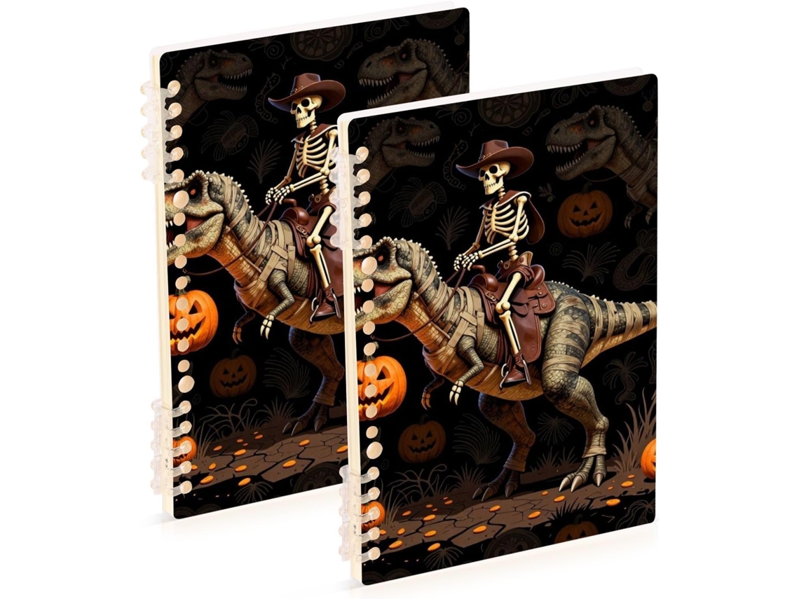 Conjunto de 2 Cadernos A5 com Espiral e Linhas Estampa Esqueleto Halloween 21,1 X 14,5 Cm Resistentes 60 Fol