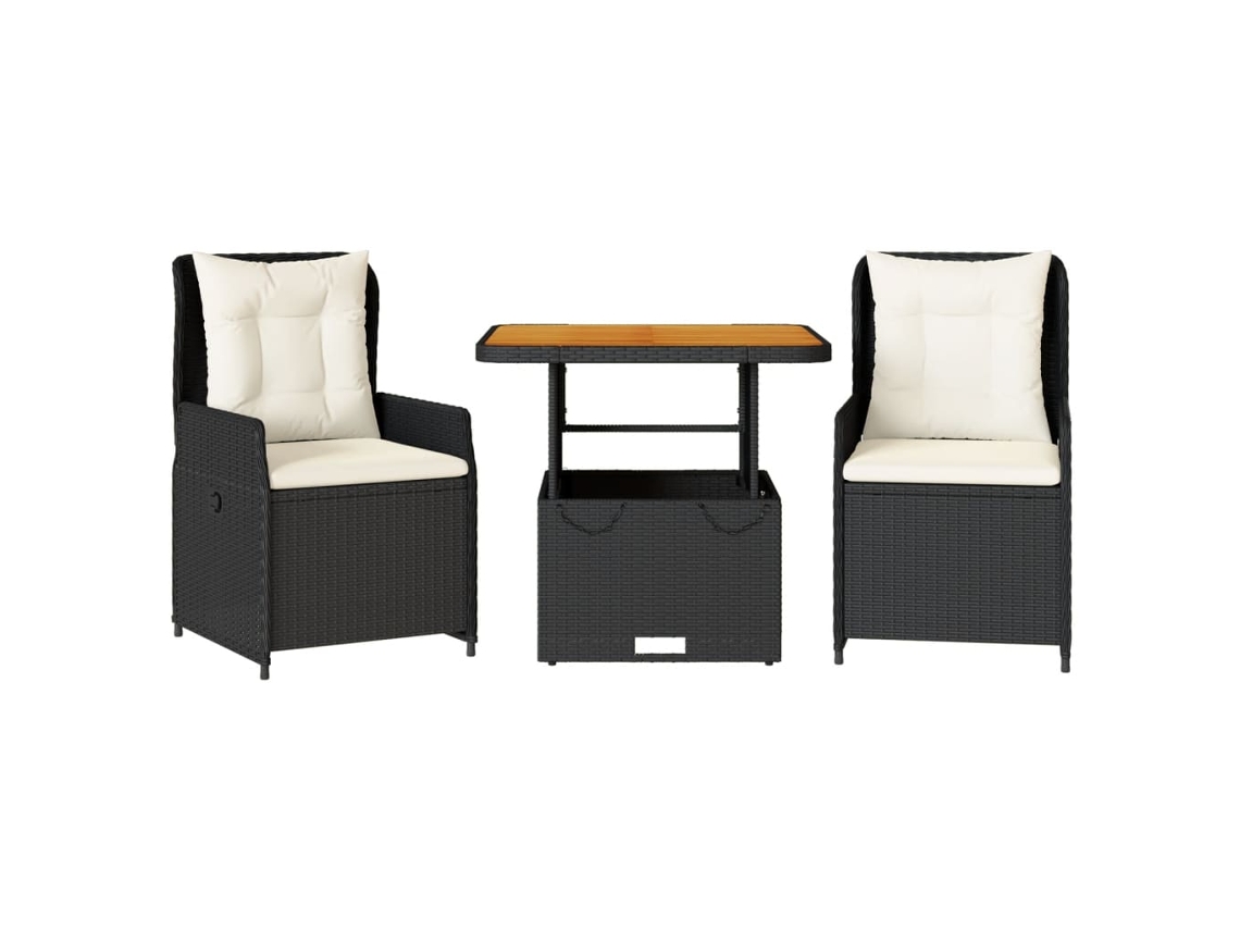 3 Pcs Conjunto de Bistrô com Almofadões Vime Pe Preto MAISON EXCLUSIVE