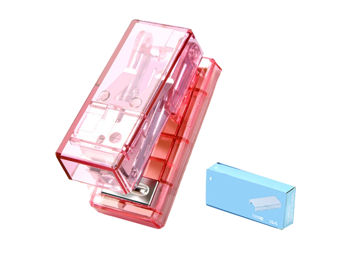 Mini Grapadora Portátil, Bonita, De Acero Semitransparente, Ahorra Esfuerzo, Para Escritório De Escritório, Escola, Rosa, Pequena, Manual