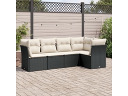 Vidaxl 5 Pcs Conjunto Sofás De Jardim Com Almofadões Vime Pe Preto