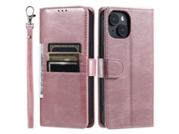 Capa Para Iphone 15 Pele Sintética Com Porta-cartões Rosa