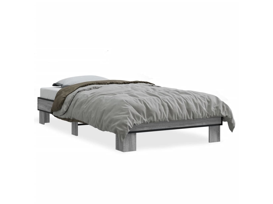 Bed Frame, Bed Frames Vidaxl Cinzeto Madeira Processada (90 X 200 Cm)