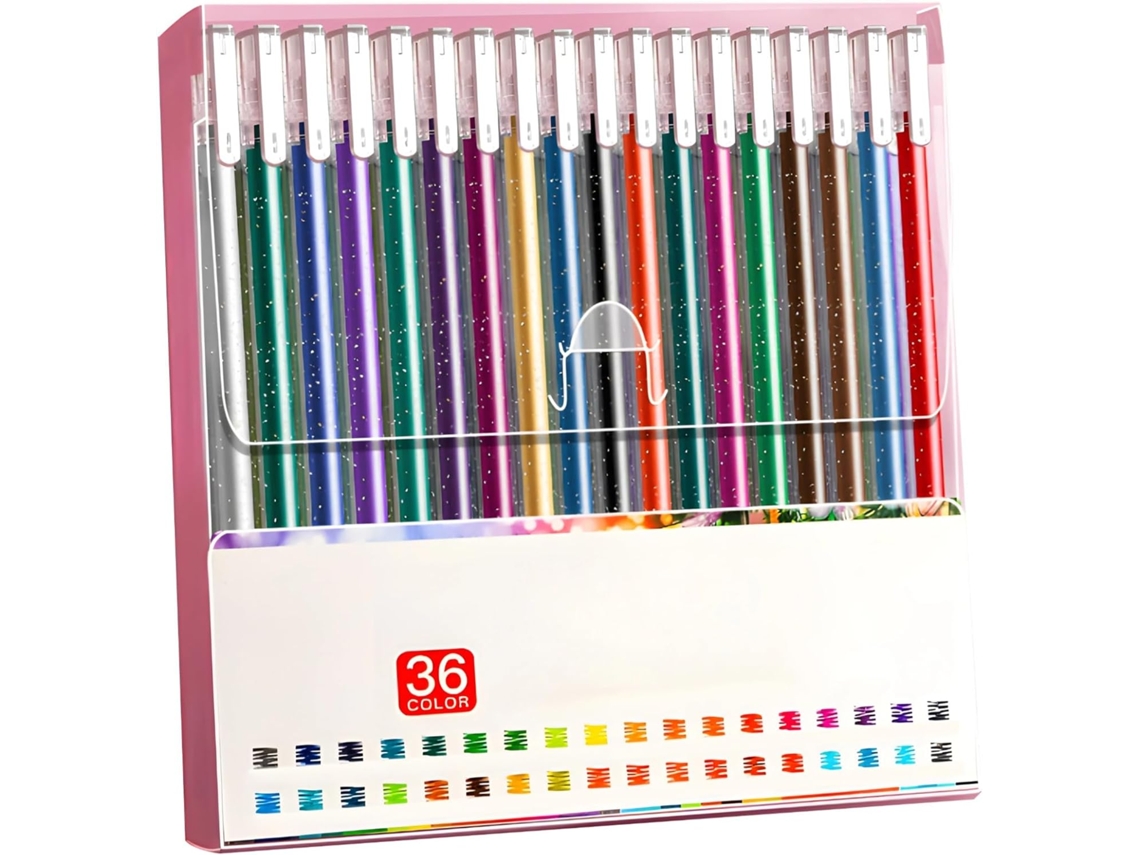 Conjunto De 36 Canetas Gel Com Glitter, Marcadores Brilho Metálico