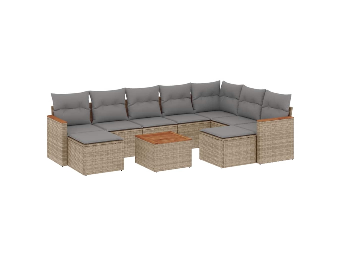 Conjunto de 10 Sofás para Jardim com Almofadões Vime Pe Bege MAISON EXCLUSIVE