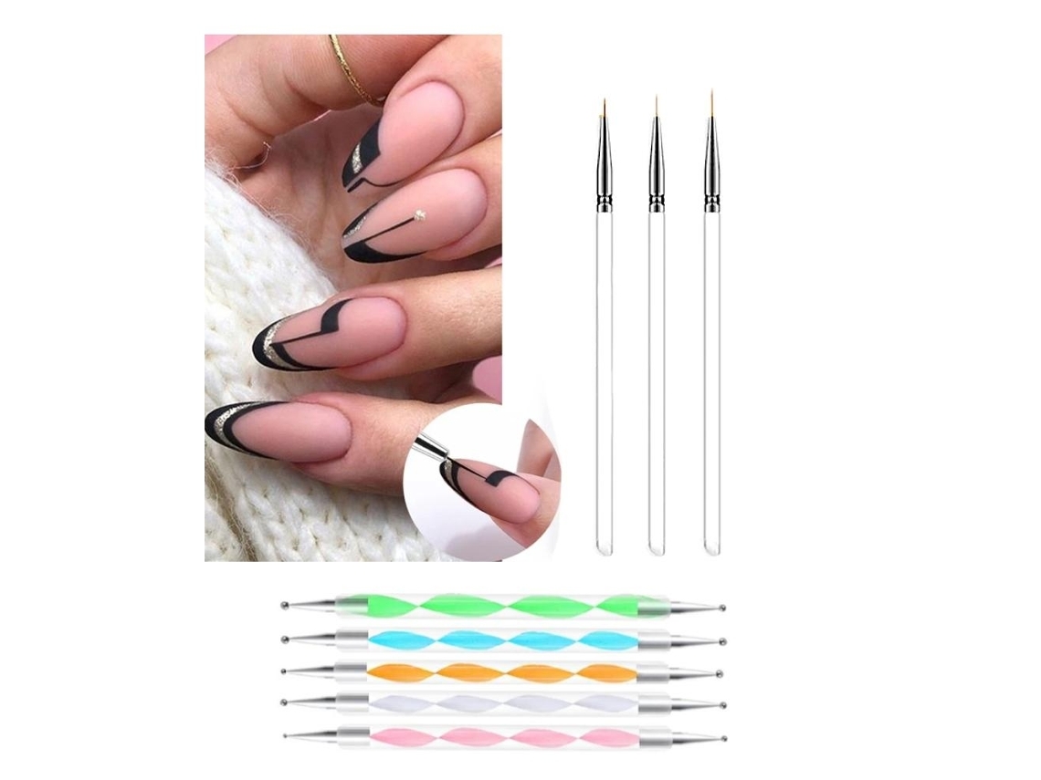 Lurelia Kit Perfeito Para Unhas Decoradas - 3 Pincéis E 5 Ferramentas Pontilhar, 14 Cm, Profissional