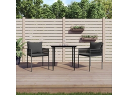Vidaxl 3 Pcs Conjunto De Jantar P/ Jardim C/ Almofadões Vime Pe E Aço