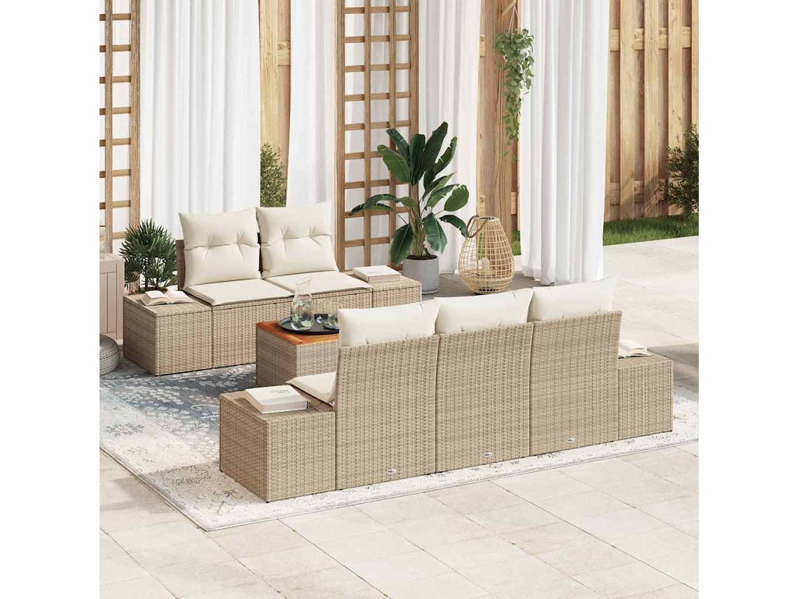 Vidaxl Conjunto De Sofá De Jardim 6 Pcs Bege E Creme Vime Pe