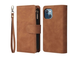Capa Quedas Para Iphone 13 Mini Pele Sintética Com Porta-cartões Castanho