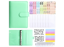 A6 Macaron Ring Binder Notebook Envelope Cash Budget Planner, Finance Organizer Green With 12-budget Cards, 8-zipper