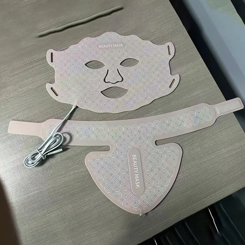 Máscara Facial De Silicone Com Led (rosa), Aparelho Elétrico Para Cuidados Com A Pele E Rugas No Pescoço.