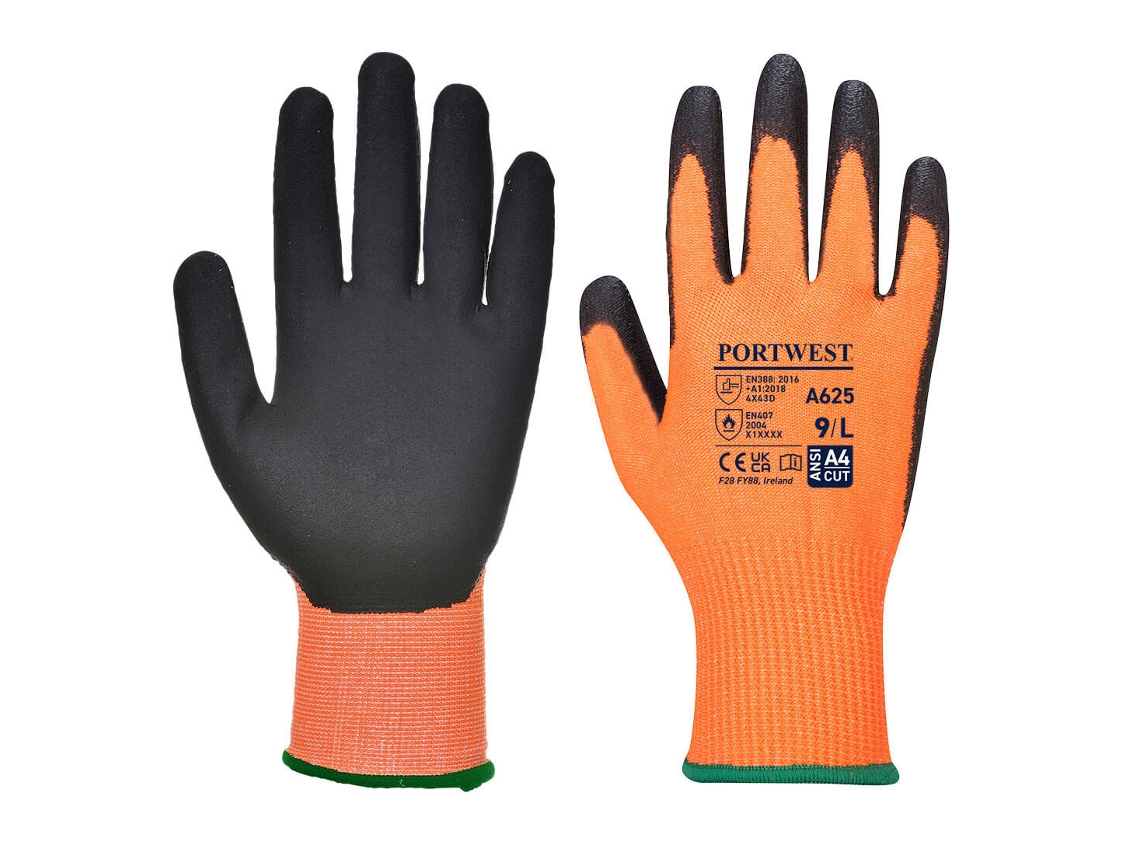 Luva Vis Tex Anti Cut Com Revestimento De Pu / Laranja Preto / M Portwest