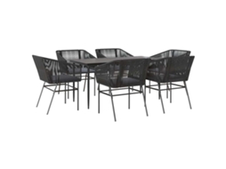 Conjunto de Jantar Jardim 7 Peças com Almofadas e Vidro Vime Pe Preto MAISON EXCLUSIVE