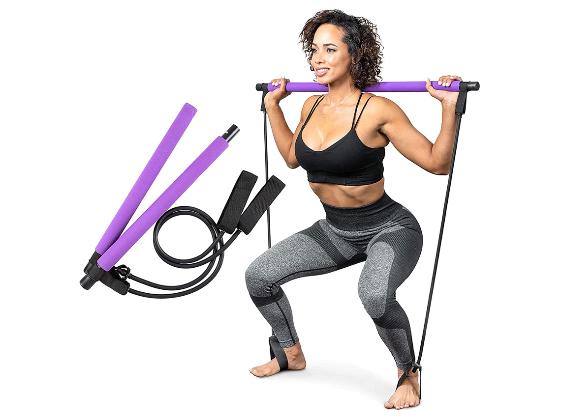Conjunto De Barra Pilates Com Faixas Elásticas Resistência Ajustáveis ​​para Treino - Roxo-aquaforge