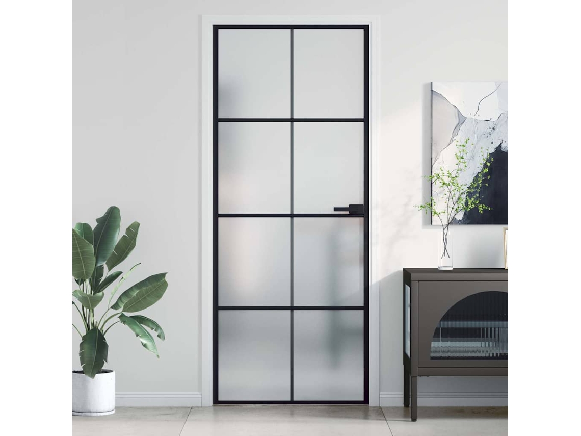 Vidaxl Porta Interior 83x201,5 Cm Vidro Temperado E Alumínio Preto