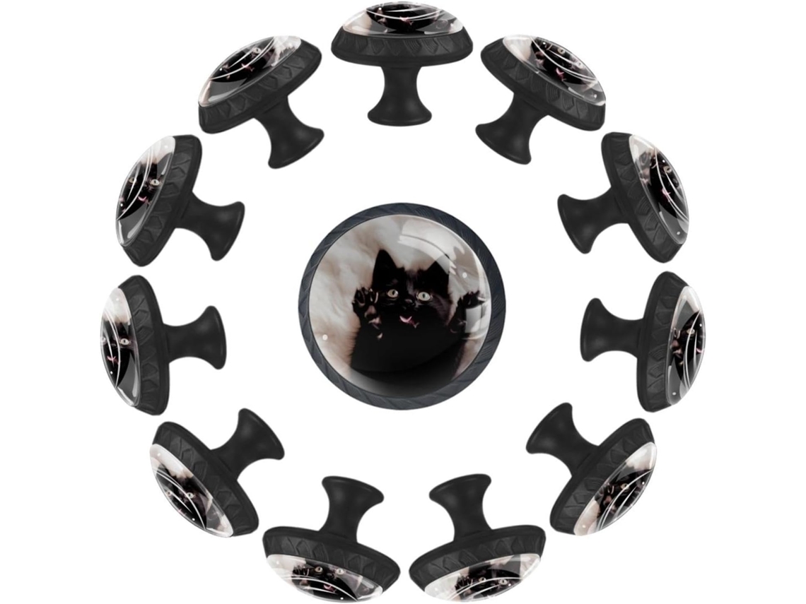 Puxadores Redondos Para Gavetas De Cômoda, Puxadores Para Armários De Cozinha, 12 Peças, Gatinho Preto, Puxadores E