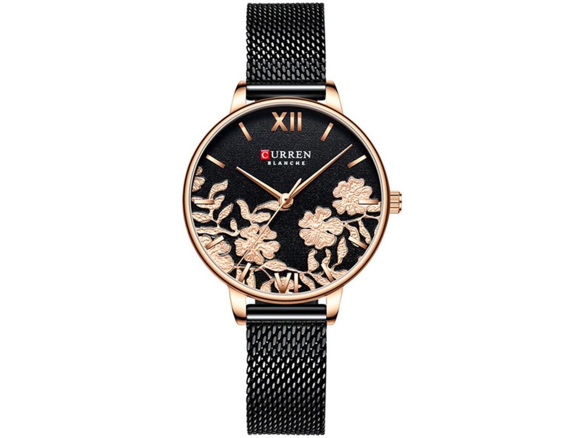 Relógio De Quartzo (pulseira De Malha Preta), Mostrador Elegante E Simples, Estilo Feminino.