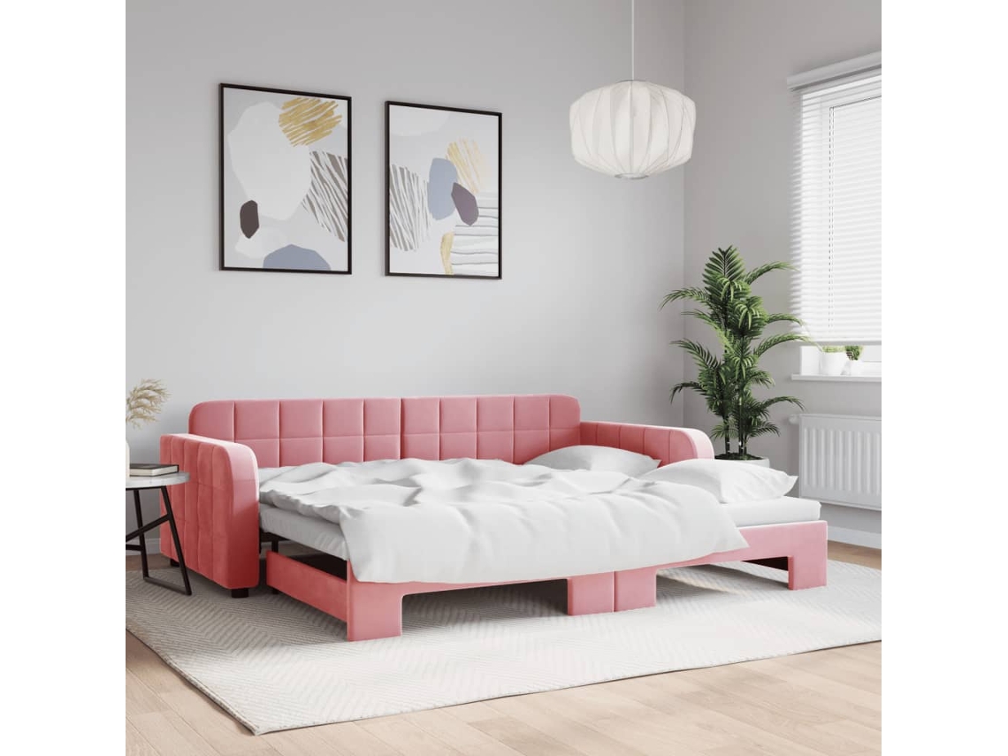 Vidaxl Sofá-cama Com Gavetão 90x200 Cm Veludo Rosa