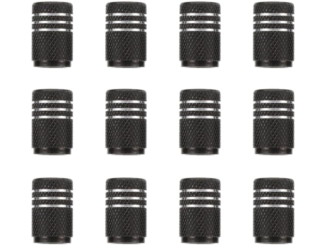 Conjunto De 12 Tampas De Válvula De Pneu Em Liga De Alumínio Preta, Sem Rebarbas.