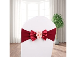 Cinto Elástico para Cadeira com Laço Floral Rosa e Vinho para Festas Casamentos e Eventos