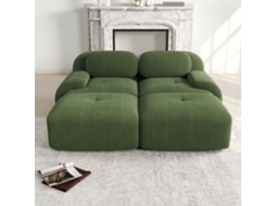 Sofá 2 Lugares Em Bombazina Verde Com Chaise Modular E Espuma De Alta Elasticidade