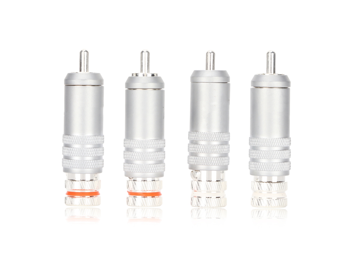 Conector Rca Hifi Prateado Soldável Para Fios Até 9mm De Diâmetro
