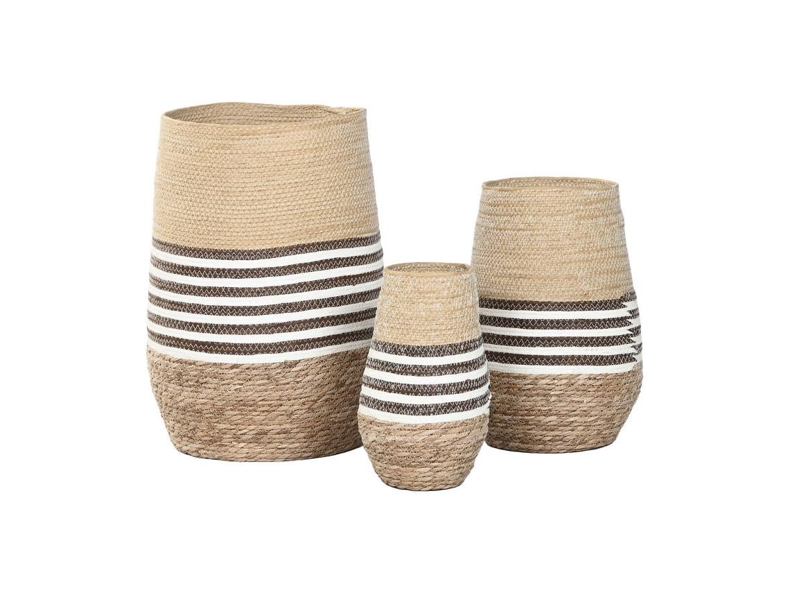Plantador De Casa Esprit Castanho Duas Núcleos De Fibra Urbana 31 X 31 X 49 Cm (3 Peças)
