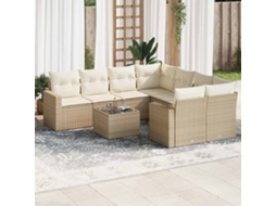 Vidaxl 9 Pcs Conjunto De Sofás P/ Jardim Com Almofadões Vime Pe Bege