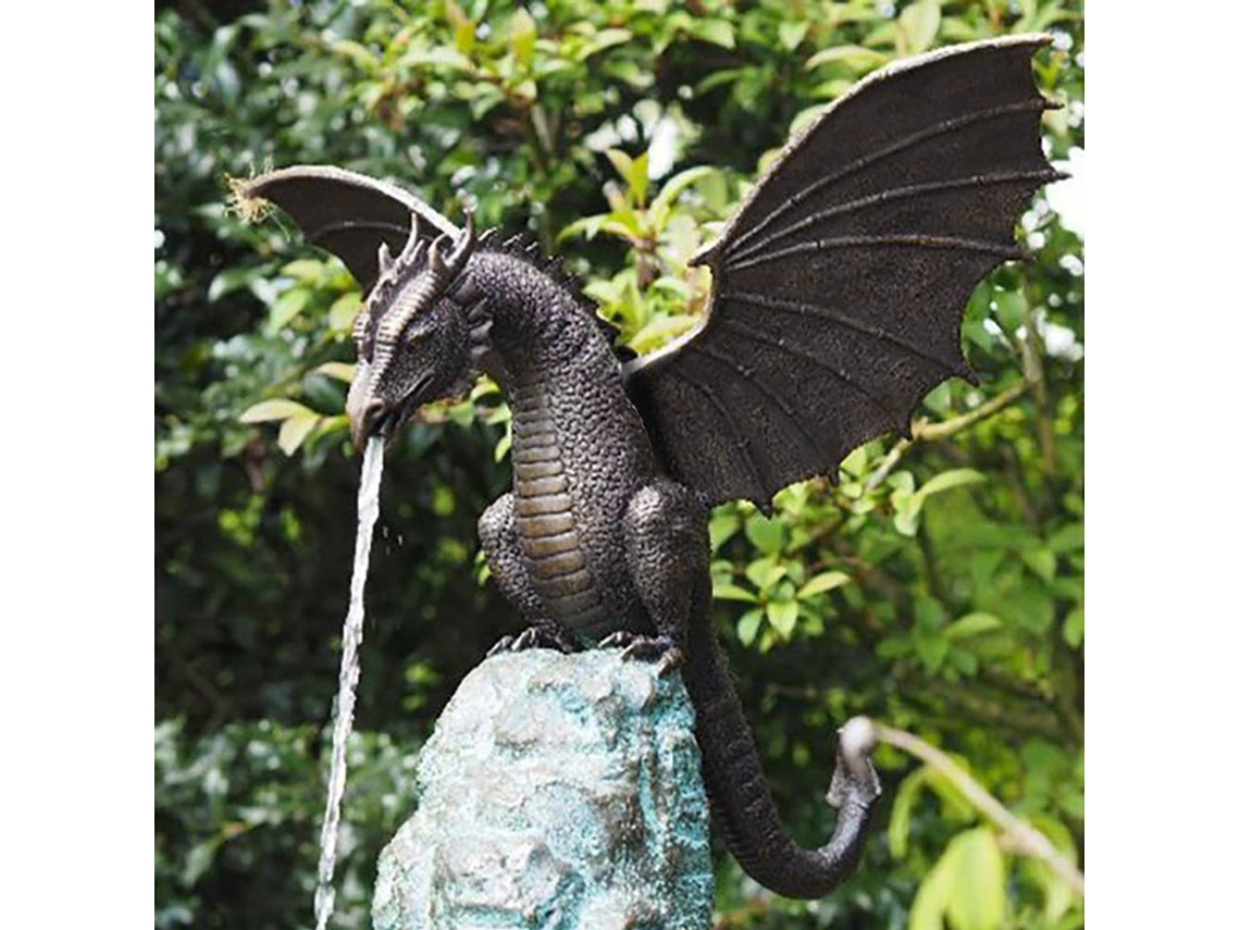 Estátua De Dragão Com Fontana Resina Bronze Para Decoração De Jardim