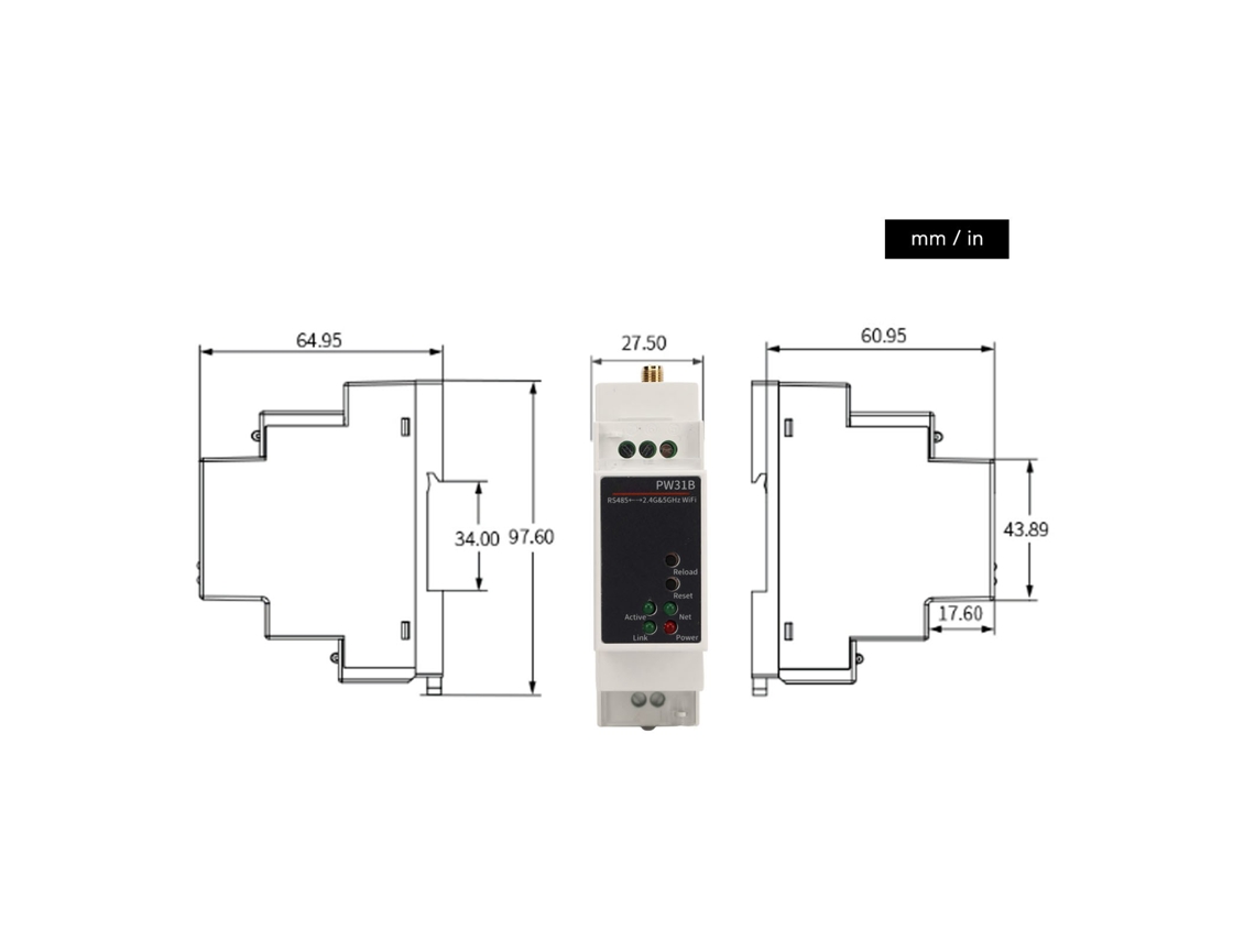 Laxiscreed Serial Server Wifi Dual Band R485 Para Montagem Em Guias Din