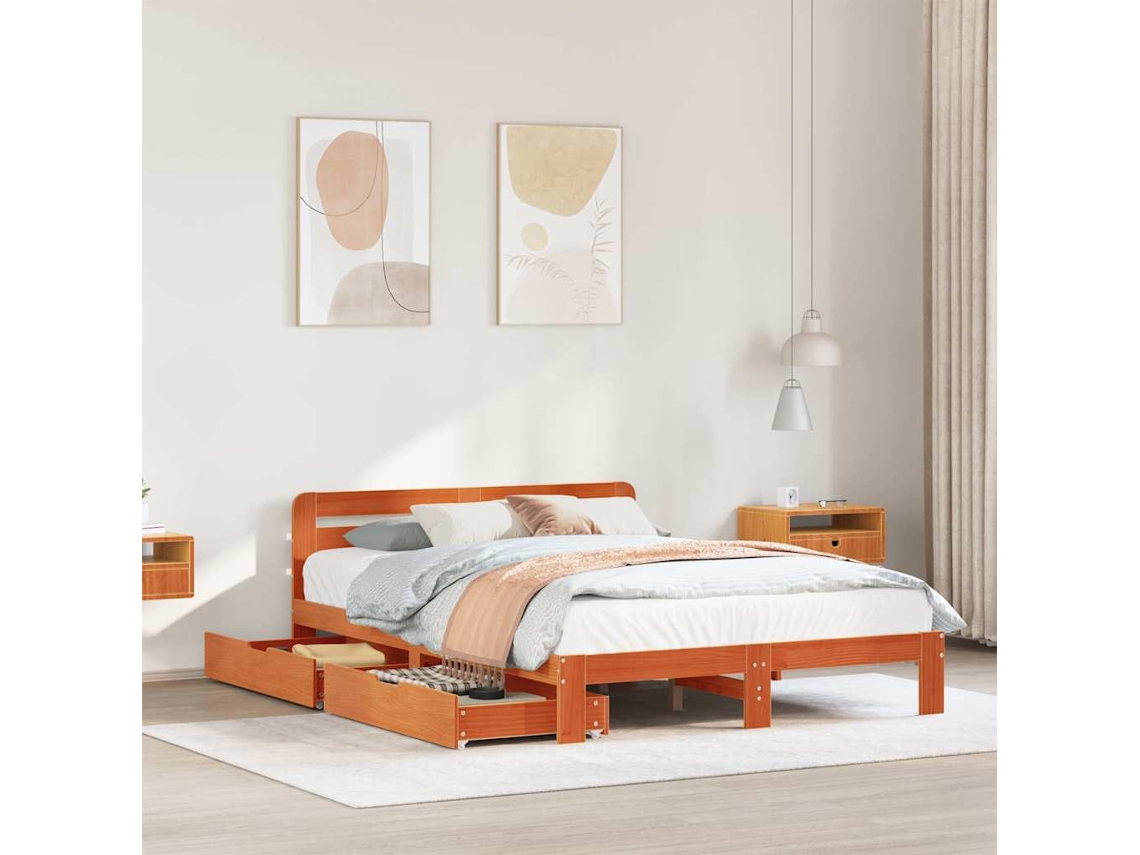 Cama Sem Colchão 140x190 Cm Pinho Maciço Castanho-mel