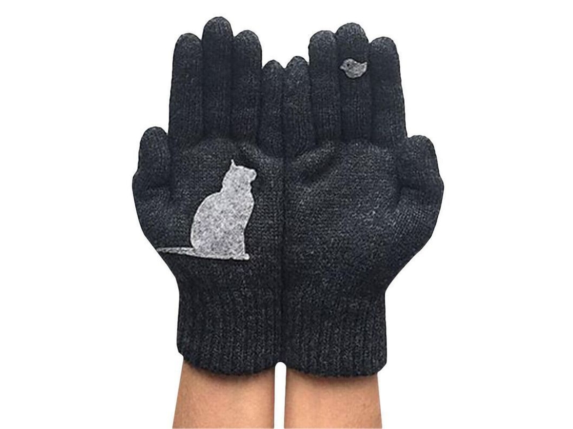 2026-guantes De Invierno Cat Fan Com Estampa De Gato E Pássaro, Lindos Guantes Rosados Simples Sgw Negro