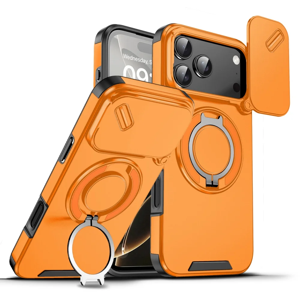 Capa Para Celular Com Suporte Magnético Deslizante Para Câmera (orange 14pro)