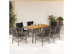 Vidaxl 7 Pcs Conjunto De Jantar P/ Jardim C/ Almofadões Vime Pe Cinza