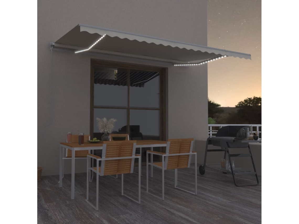 Vidaxl Toldo Retrátil Manual Com Led 500x350 Cm Cor Creme