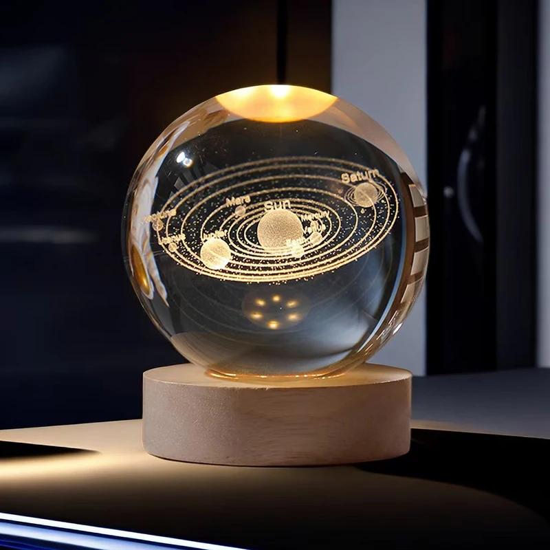 Bola de Cristal de 8 Cm com Gravação a Laser 3d, Série Astronômica MDUG (estilo 6 com Base de Led)