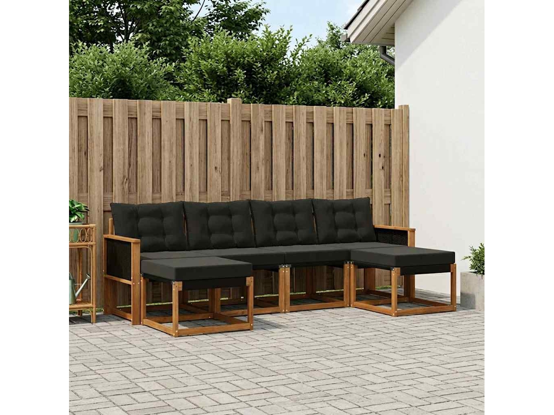 Vidaxl Conjunto De Sofás Para Exterior 6 Pcs Natural E Preto