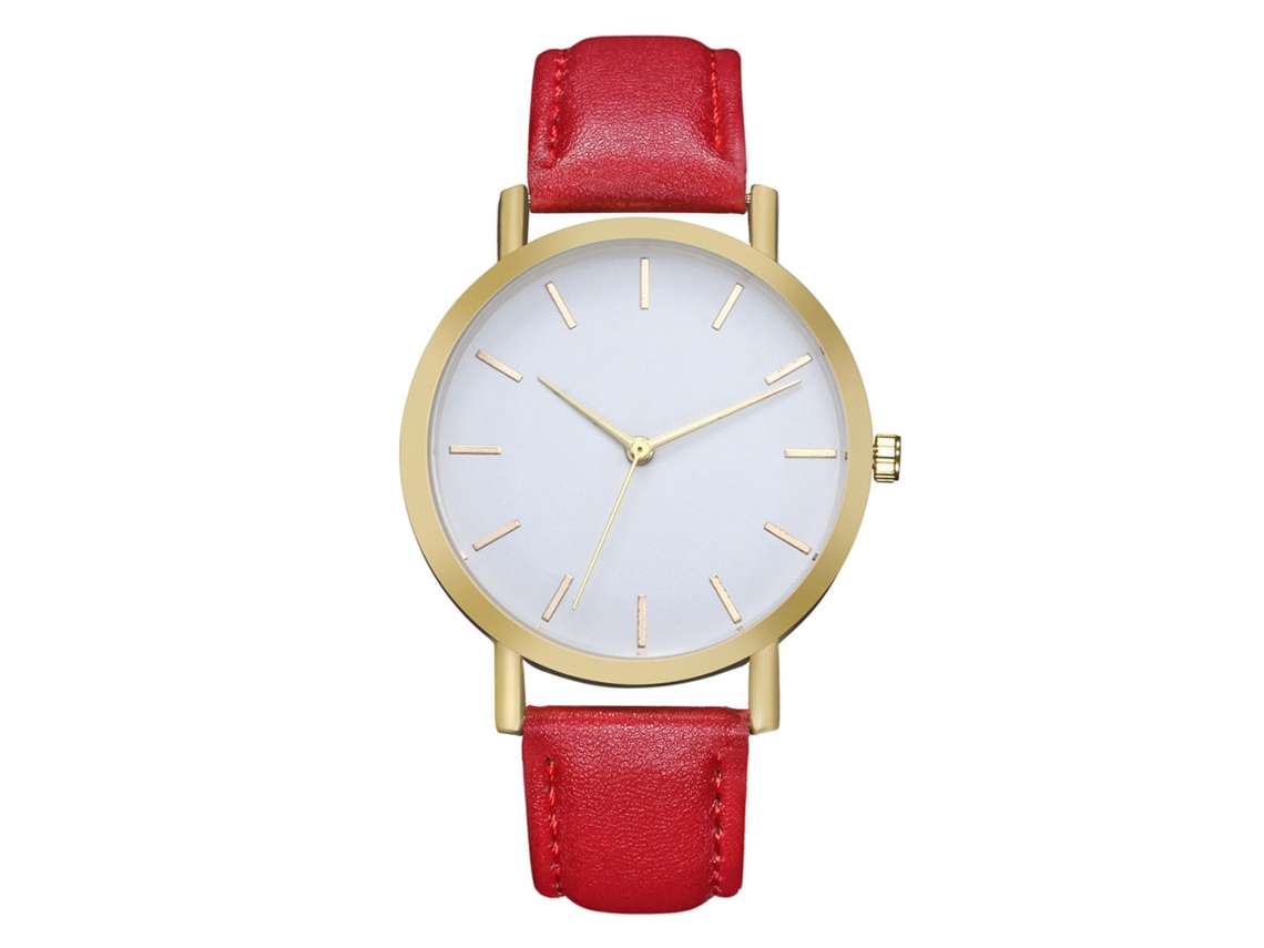 Relógio de quartzo unissex com pulseira simples e casual em PU para homens e mulheres (vermelho)