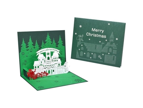Cartão De Natal Pop-up - Amoune - 3d Pai Natal E Castelo - Presente Surpresa - Mistério - Adulto