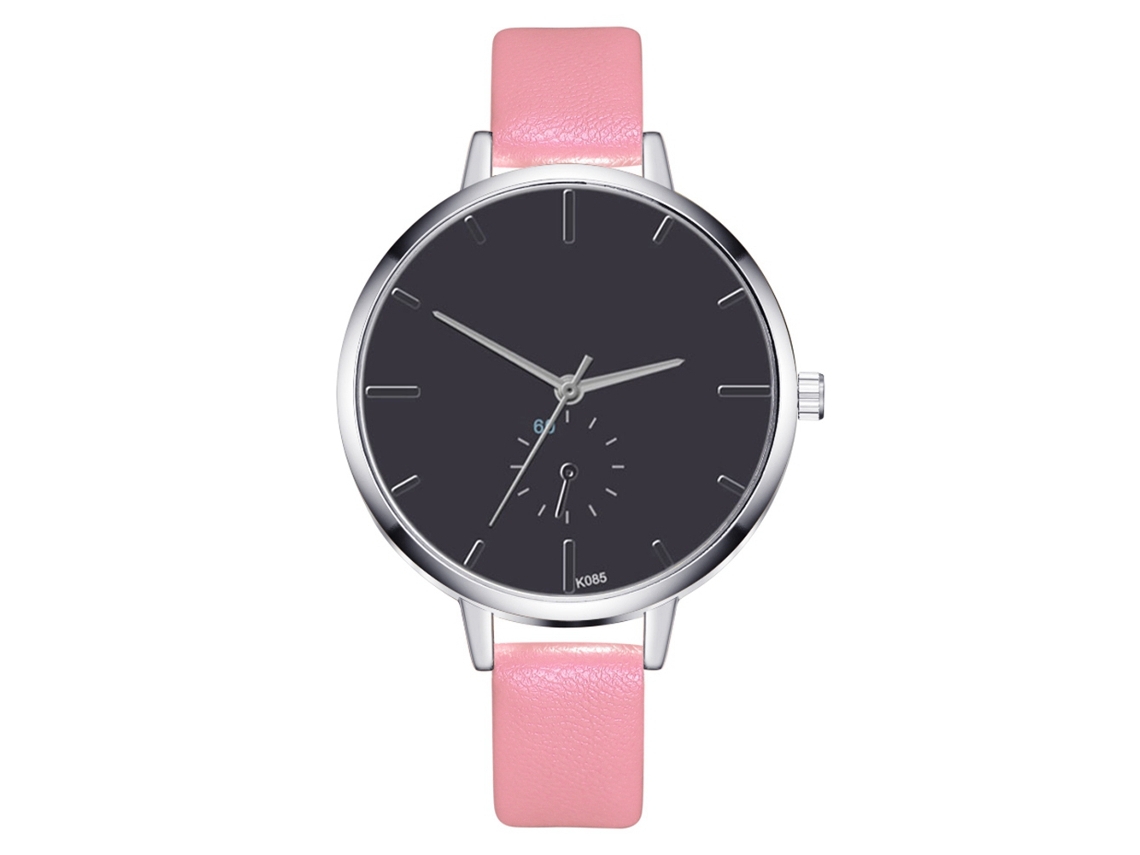 Relógio de Quartzo Feminino de Moda Estilo Vintage com Pulseira de Couro Pu Rosa