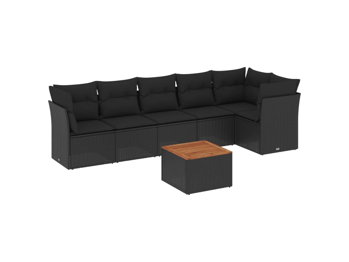 Conjunto de 7 Sofás para Jardim com Almofadões Vime Pe Preto MAISON EXCLUSIVE (7 pcs)