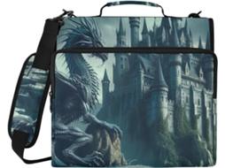 Pasta De 3 Argolas Com Zíper, Compartimento Laptop E Organizador Com Vários Bolsos, Inspirada Em Dragões E Castelos