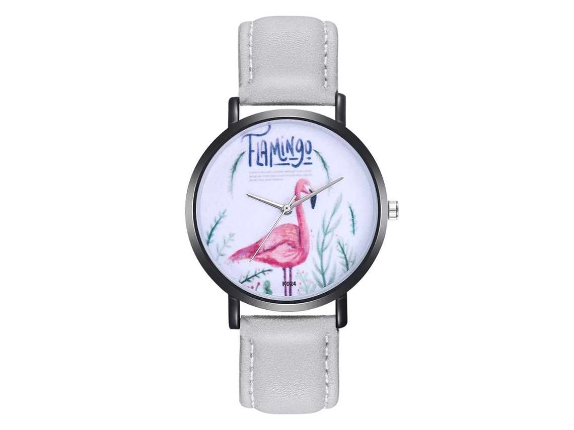 Relógio de Pulso Feminino Padrão Animal Couro Pu Quartzo Estilo Simples Cinza