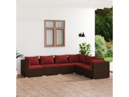Vidaxl 6 Pcs Conjunto Lounge Jardim C/ Almofadões Vime Pe Castanho
