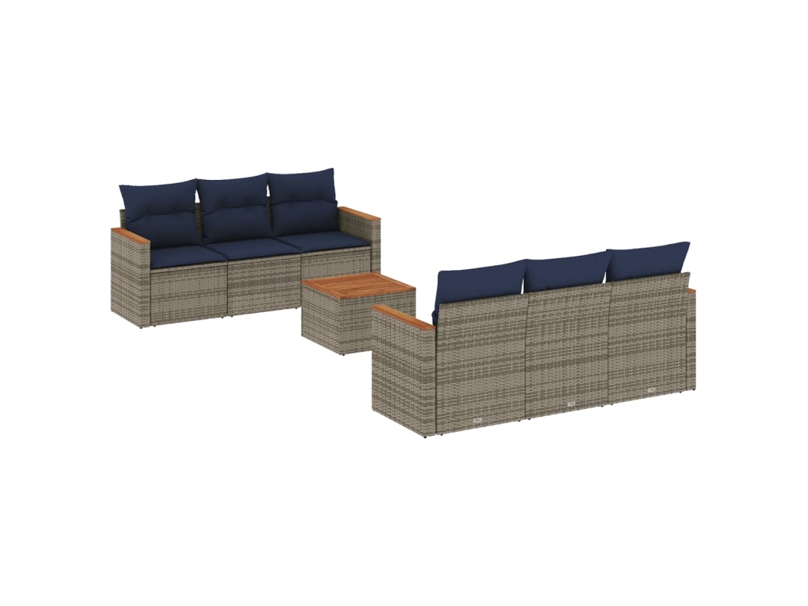 Conjunto de Sofá de Jardim, 7 Peças, Almofadas, Rattan Cinza MAISON EXCLUSIVE