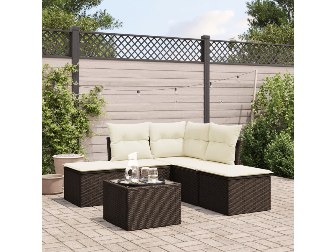 Vidaxl 6 Pcs Conjunto De Sofás Jardim C/ Almofadões Vime Pe Castanho