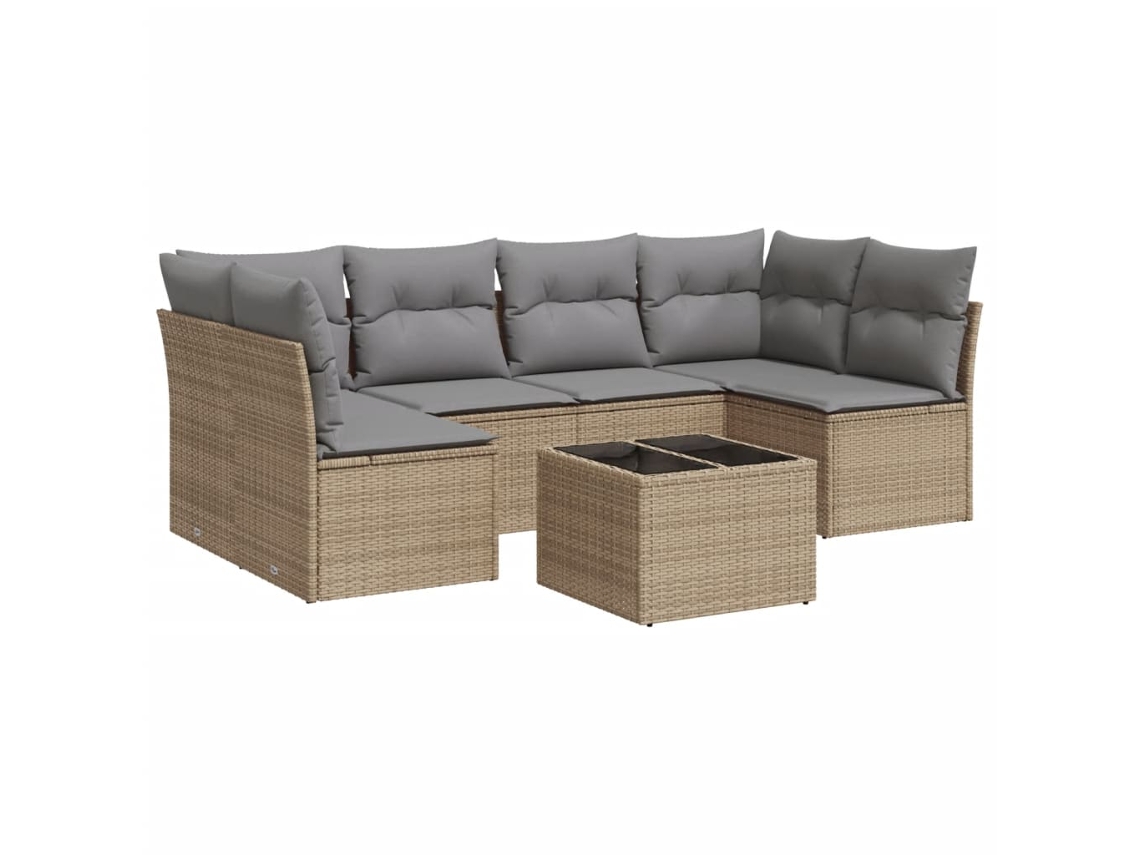 Conjunto de 7 Sofás para Jardim com Almofadões Vime Pe Bege MAISON EXCLUSIVE (7 pcs)