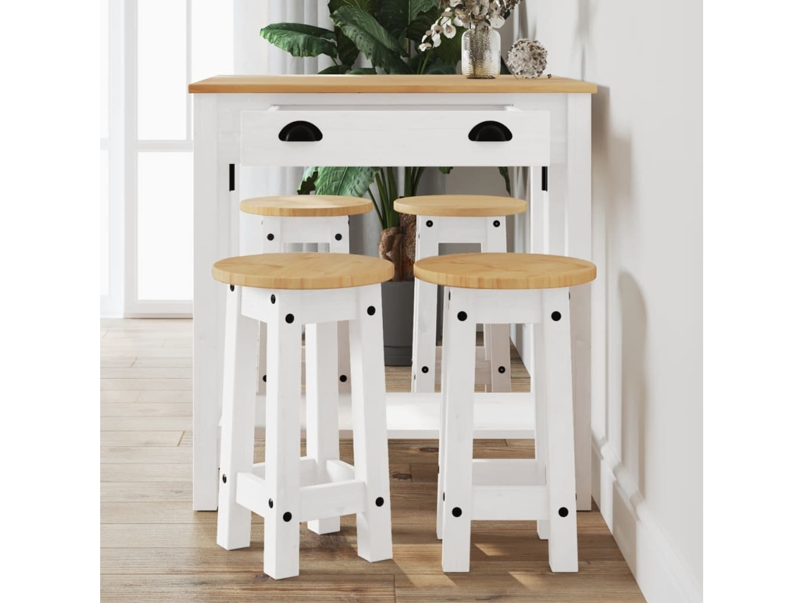 Vidaxl 5 Pcs Conjunto De Bar Pinho Maciço Branco