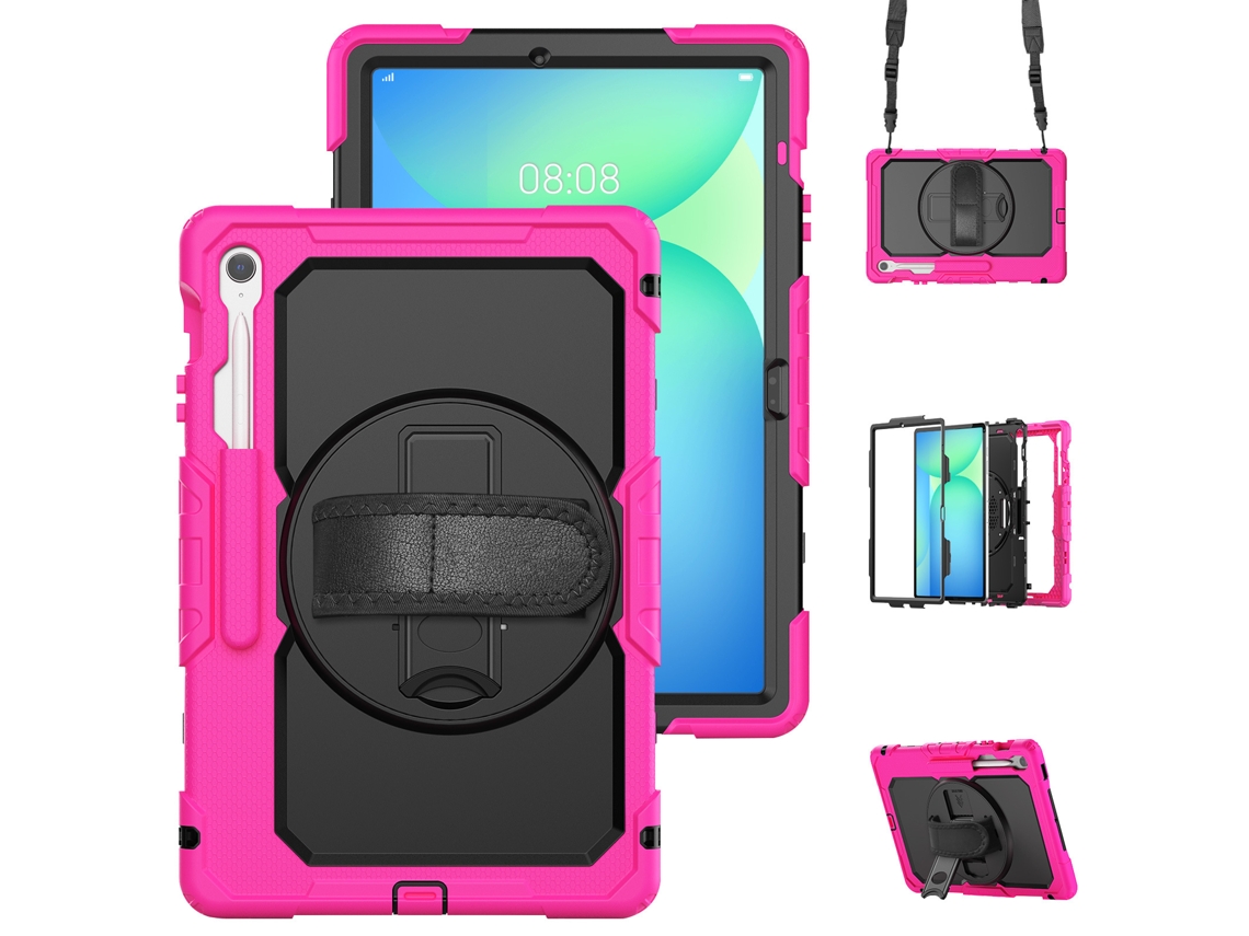 Capa para Samsung Tab S10fe Plus 13.1 com Alça de Ombro, Suporte e Cor Rosa Vermelha e Preta XIAOMOYU