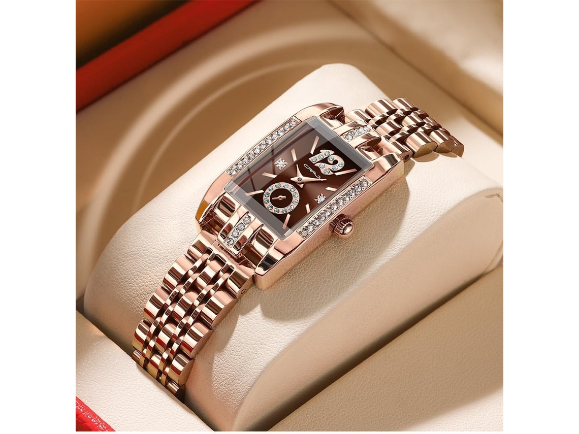 Lurelia Relógio Feminino, Movimento De Quartzo, Detalhes Com Strass, Aço Inoxidável, Prata